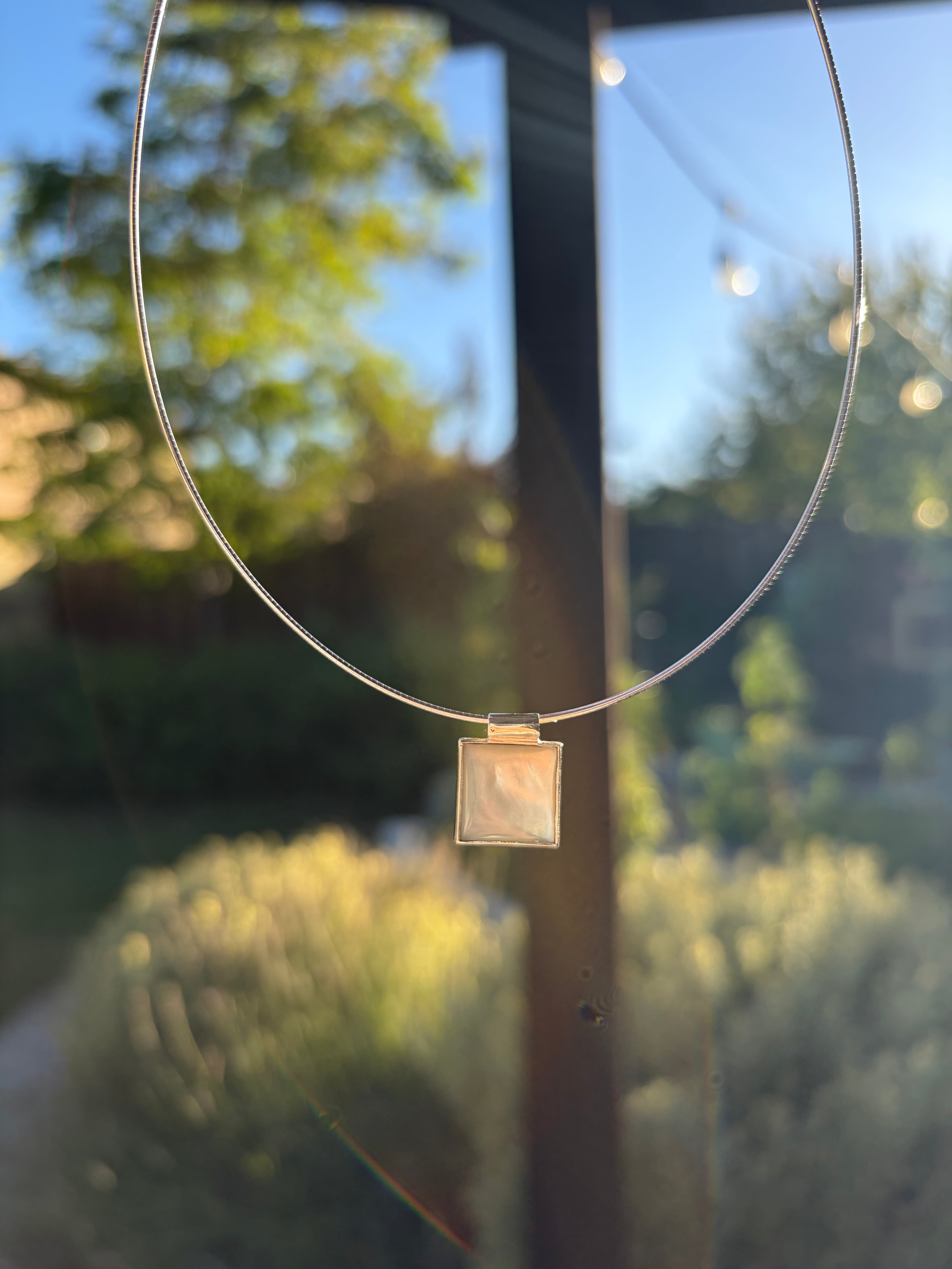 Square Pearl Pendant with Chain Sterling