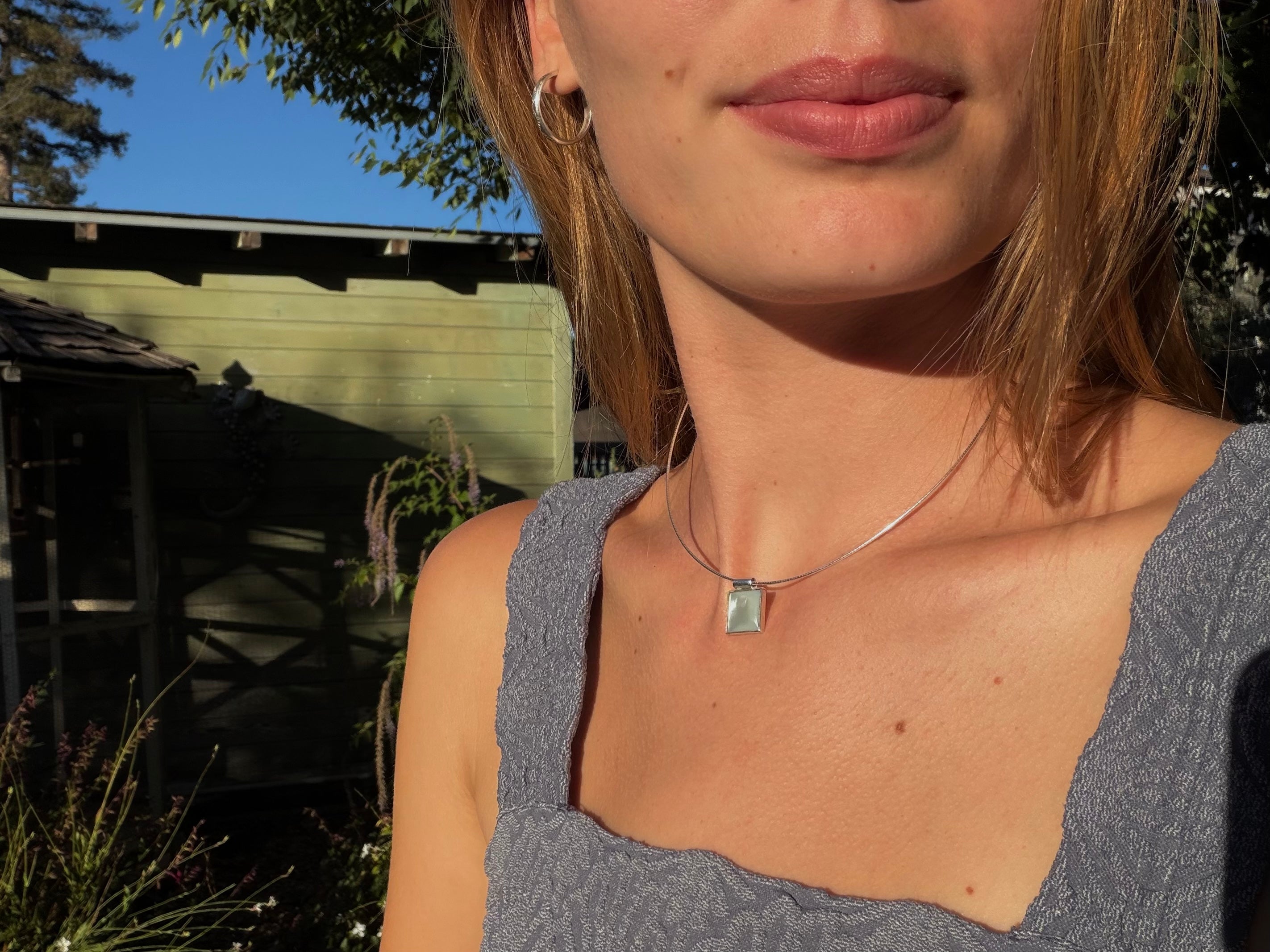 Square Pearl Pendant with Chain Sterling
