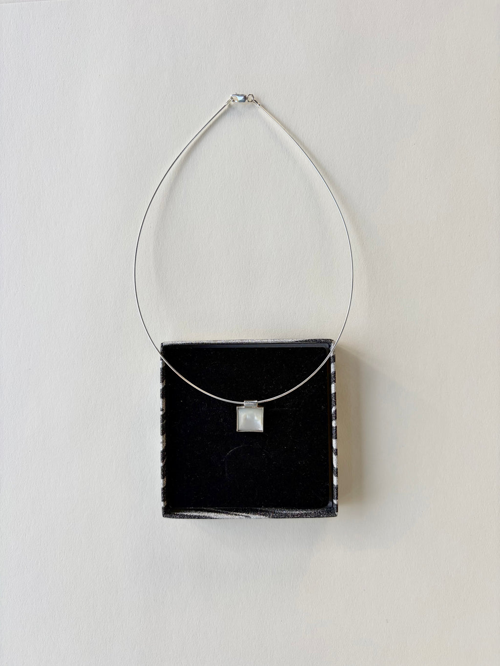 Square Pearl Pendant with Chain Sterling