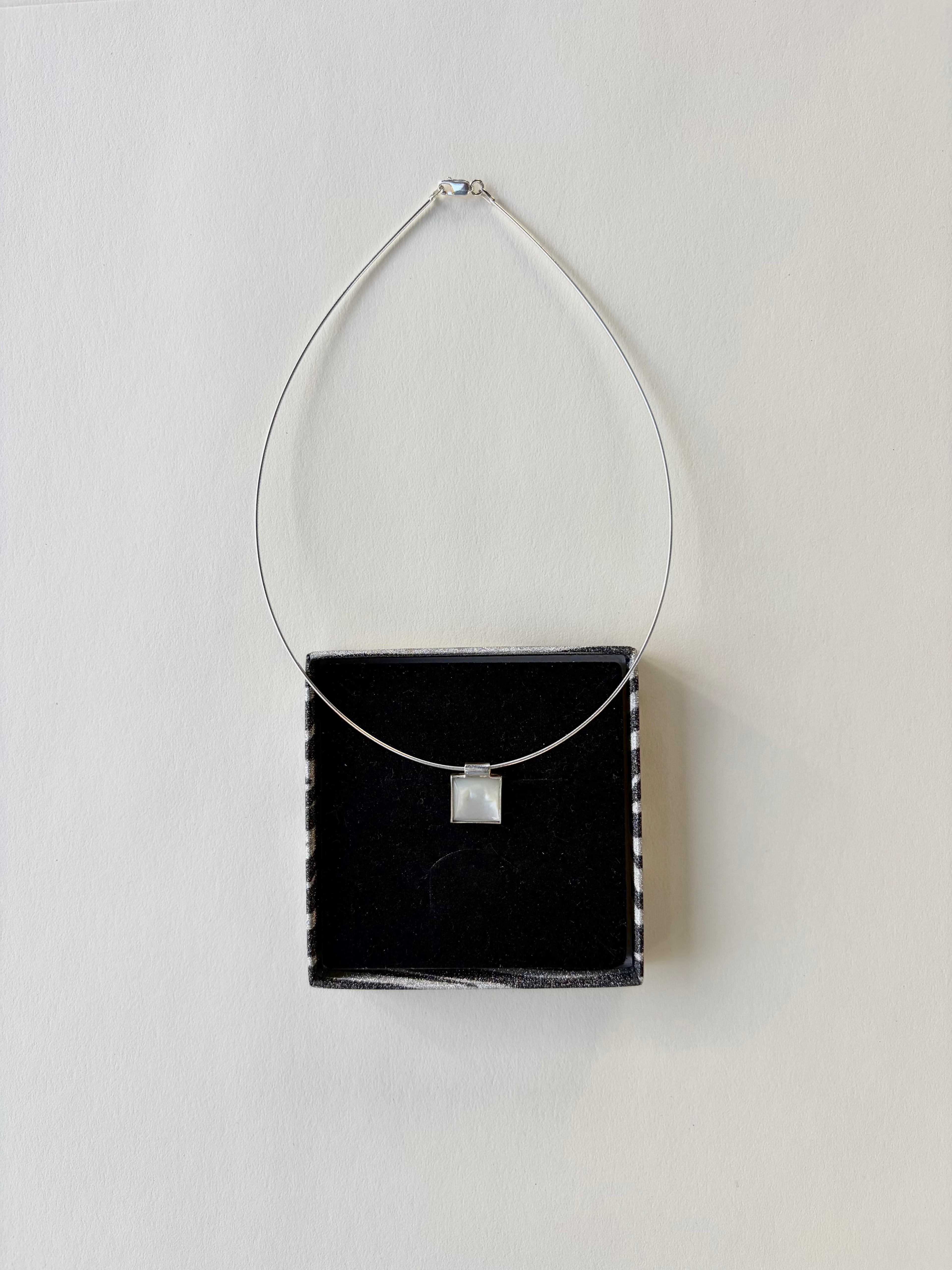 Square Pearl Pendant with Chain Sterling